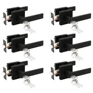 6 Pack Entry Door Lever With Lock And Key,Entrance Door Handles For Office And Front Door, Matte Black Door Knobs Keyed Alike Same Key Lockset