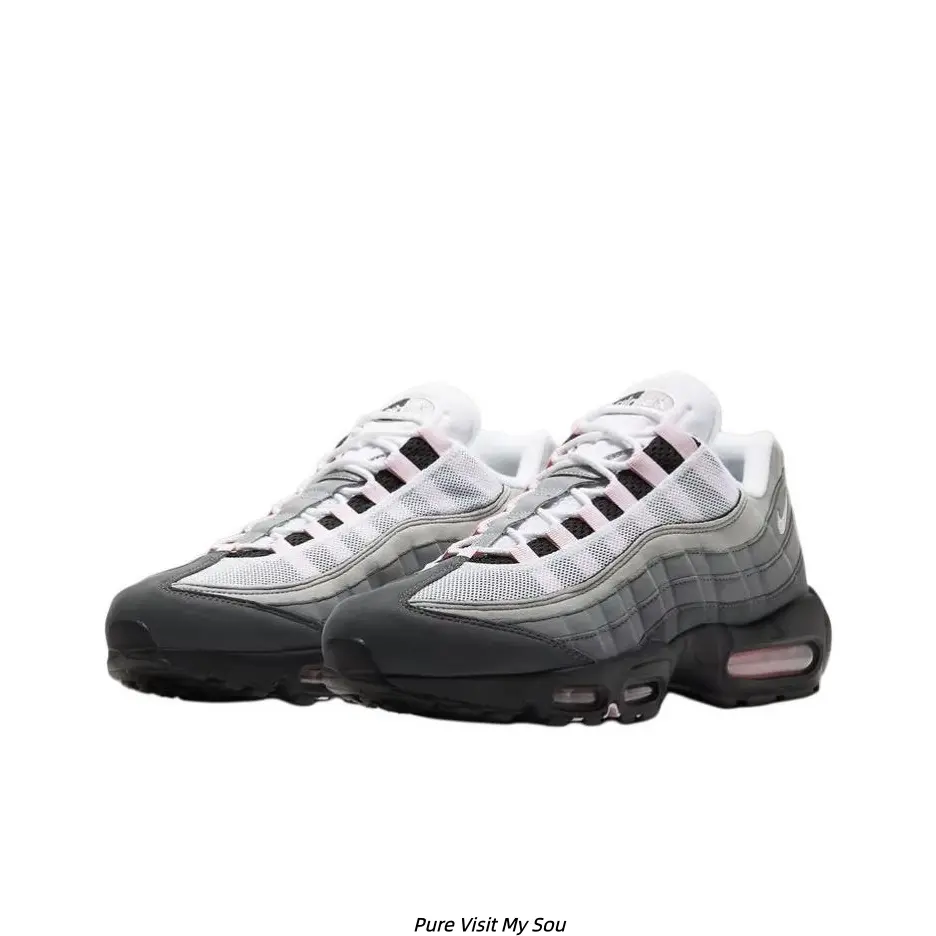 White Grey Pink Visible Cushion Retro Layered Running Shoes, Soft Feminine Street Daily Sneakers Women All Seasons