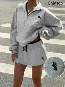 Women's simple horse print half-zip sweatshirt, casual sports collar, long sleeve top, versatile loose pullover, sports style, home wear top Womenswear