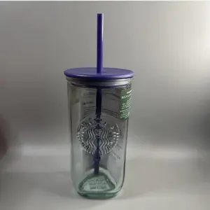 Starbucks 2025 Recycled Triangle Glass 16oz Cold Cup Tumbler Purple New Drinkware Lid Straw