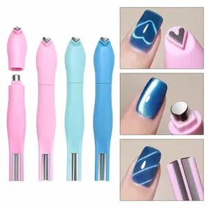 3-in-1 Magnetic Nail Art Tool – DIY Nail Art, Heart & Cat-Eye Dual Magnet, No Battery Needed, Pink/Green/Blue Durable Plastic Pen for Gel Polish Effects, Professional Manicure & Pedicure Magnet Tool, Nail Care