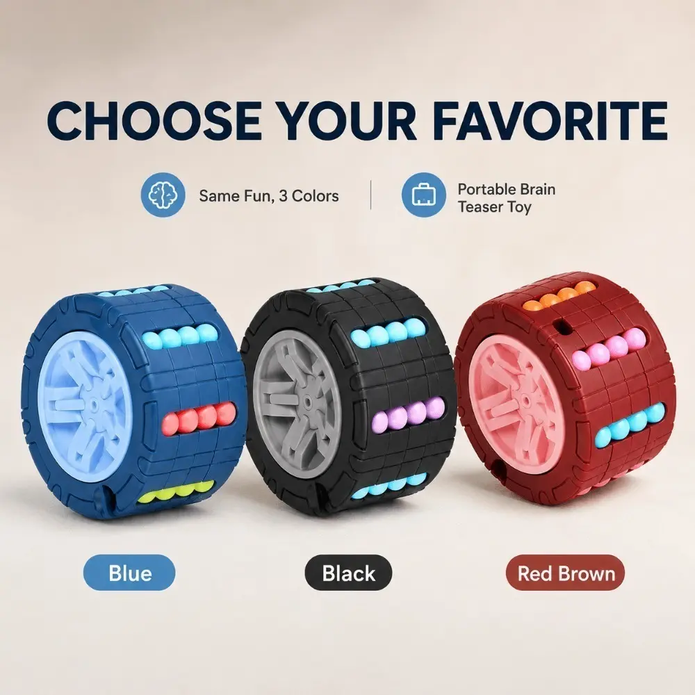 1pc Plastic Tire-Shaped Rotating Magic Bean Logic Puzzle Toy - 3D Sliding Balls Brain Teaser, Lightweight Unisex Stress Relief Handheld Game, Interactive Educational Toy for Kids