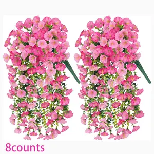 8pcs Artificial Flowers for Outdoors Fake Plants Spring Summer Decor, Decorative Flower Arrangement, Realistic Fake Silk Flowers Colorful Morning Glory UV Resistant Faux Flowers for Porch Outside Planter Porch Patio Yard