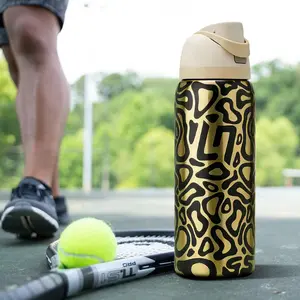 Ow-(Golden leopard print) Dual-Drink Outdoor Sports Water Bottle With Straw, 32oz/945ml, Perfect For Outdoor Camping/Cycling.Ideal For Travel, Office, Gym, And School Use- Drinkware Tumbler Bottled Reusable Washable Portable Cup Mug