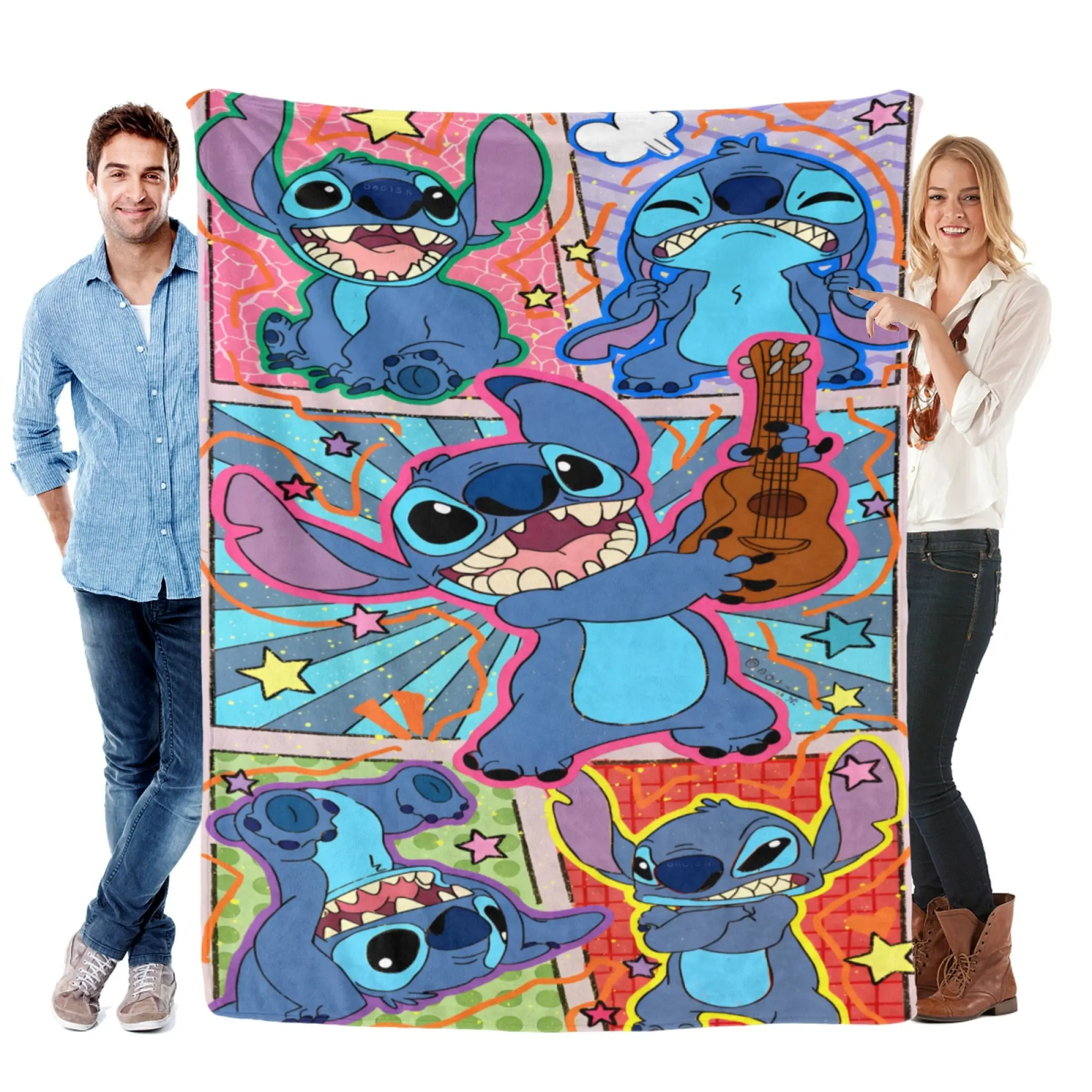 Disney Lilo & Stitch Super Soft Fleece Blanket - Vibrant Comic Aesthetic Room Decor