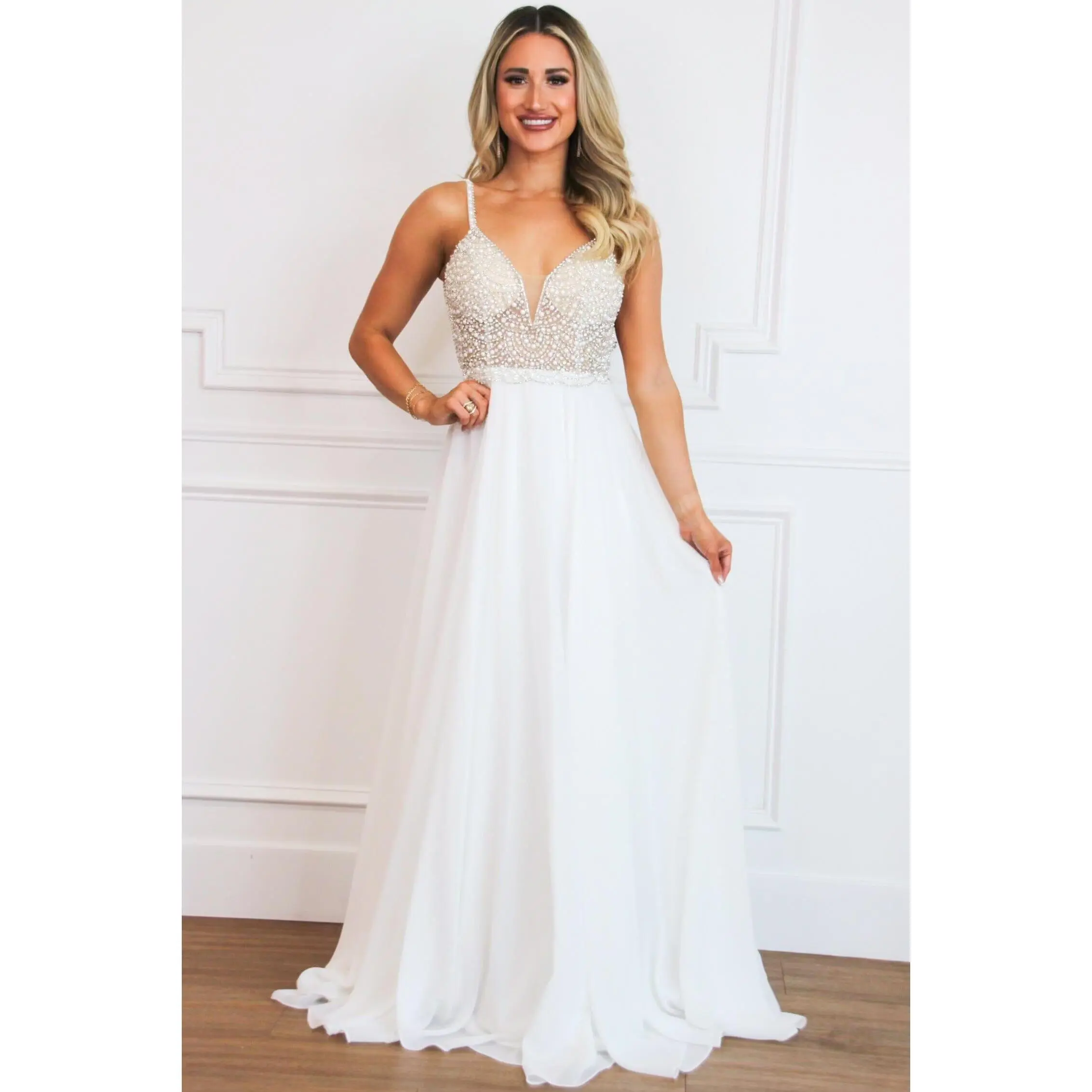 plus size white beaded dress Plus Size Spaghetti Straps Luxury Lace Trumpet Modern Bridal Gown main image 1