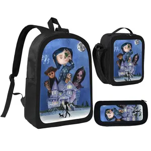 Animated Cora'lines Movie Child School Backpack with LunchBags ,Pencil Bags ,School Bags for Boys Girls Best Gift-B