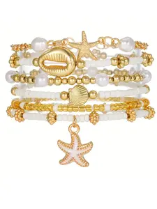 Elegant Ocean Theme Acrylic Beaded Bracelet Set, Contains Starfish Elements, Unisex, Perfect Gift for Girlfriend, All Seasons