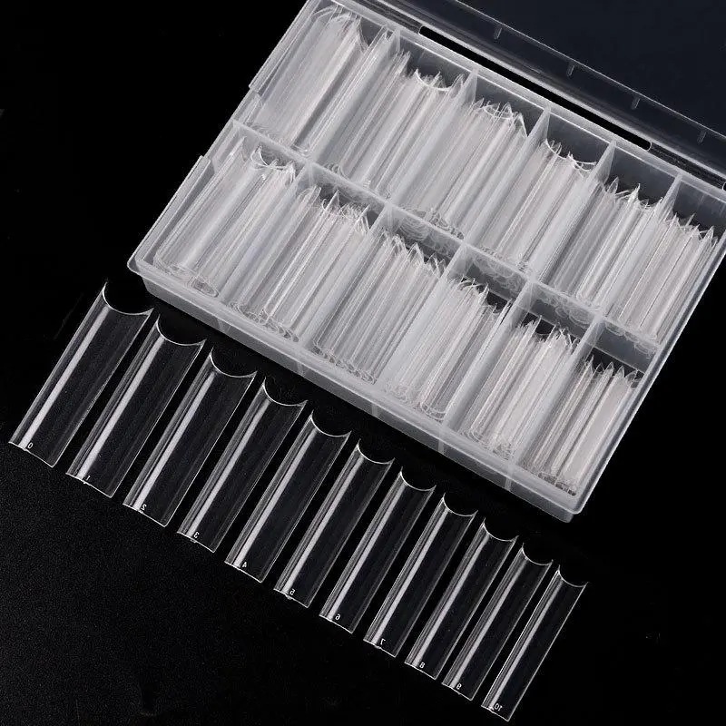 240Pcs Transparent Extra‑Long Half‑Cap C‑Curve Nail Tips, Cone Square Soft Gel Fake Nails, 10 Sizes with Storage Box, Clear Press‑On Nail Tips for Women Home DIY Nail Art