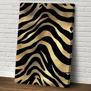 1-Piece Artistic Wooden Picture Frame Wall Print - Elegant Zebra-Plaid Pattern with Metallic Gold Accents, 2D Flat Effect, Model AH926JEL2763, Ideal for Living Room & Bedroom Decoration (Home Decor Supplies)