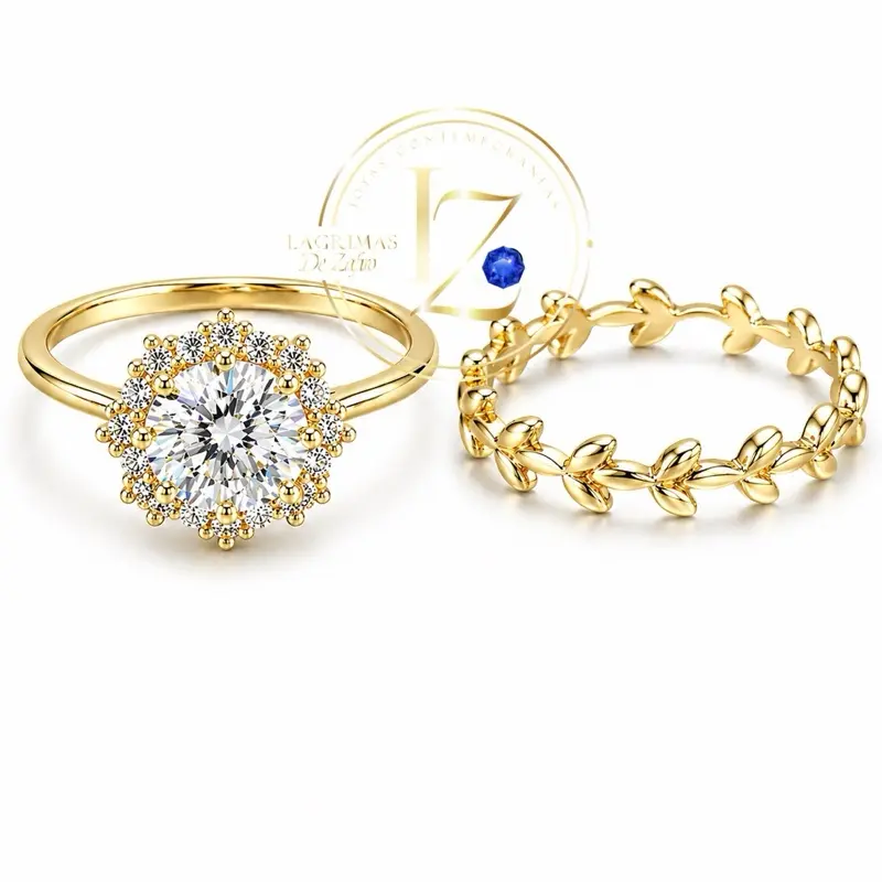 Engagement Rings Set with Elegant Leaf Design and Floral Pattern, Includes Multiple Rings for Special Occasions