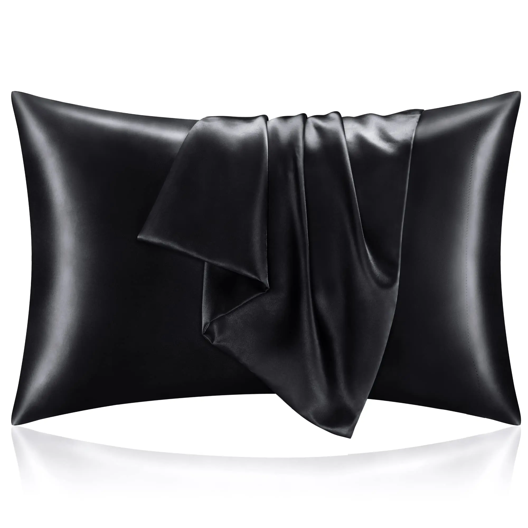 Satin Pillowcase for Hair and Skin, Super Soft and Cooling Similar to Silk Pillow Cases 2 Pack with Envelope Closure, Gift for Women Men(20"x30" Queen Size, Black)