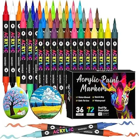 Dual-Tip Acrylic Colored Marker Pen Set (24/72/96 Pcs, 24 Colors) - Fine & Brush Tips, Colored Brush Markers for Artists, Art Projects, All Ages, Ideal for DIY Crafts, Party Bag Birthday Gifts, Home Supplies