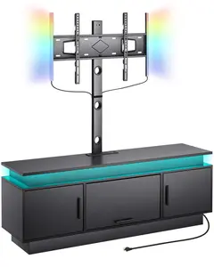 VEVOR 60" TV Stand with Mount for up to 75 in TVs, Entertainment Center with Power Outlet & LED Lights, Height Adjustable TV Console with Mount with 3 Tiers Storage Cabinets for Bedroom, Living Room