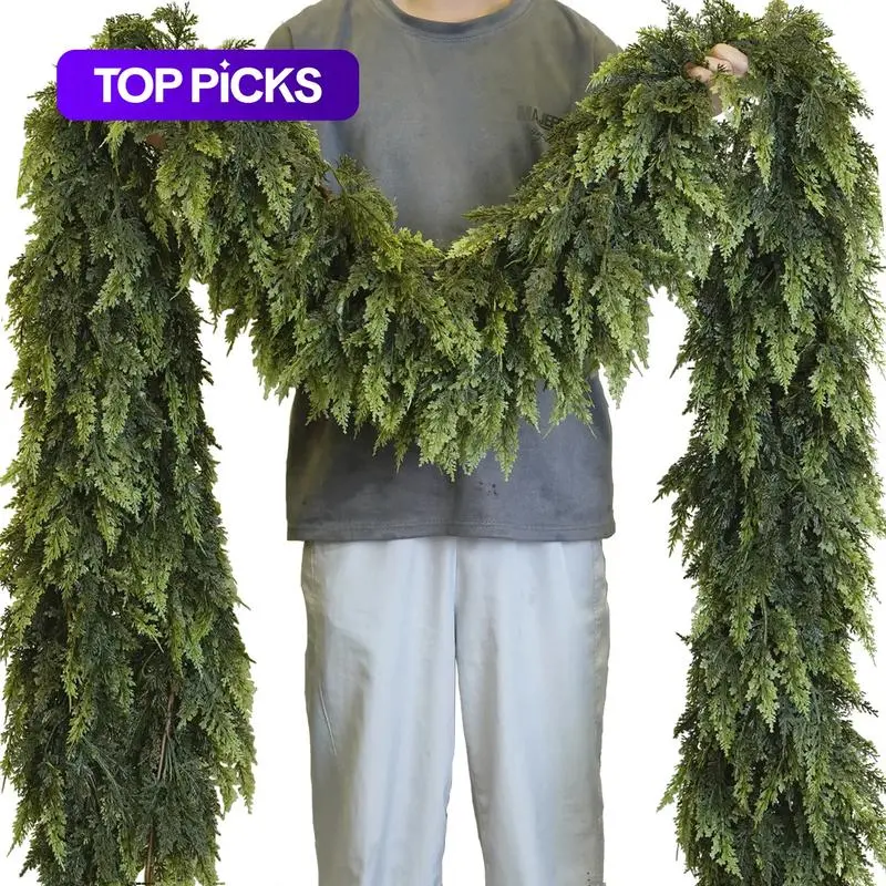 [Off-Season Clearance]6FT 4Pcs Artificial Cedar Garlands, Realistic-to-the-Touch Winter Cedar Garlands, Green Artificial Greenery Pine Garland for Dining Table, Mantel, Wall, Indoor, Outdoor Decor.