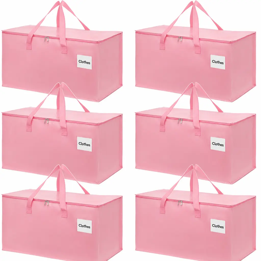 6-Pack Pink Oversized Moving Bags with Reinforced Handles,Heavy-Duty Storage Tote for Clothes, MovingSupplie