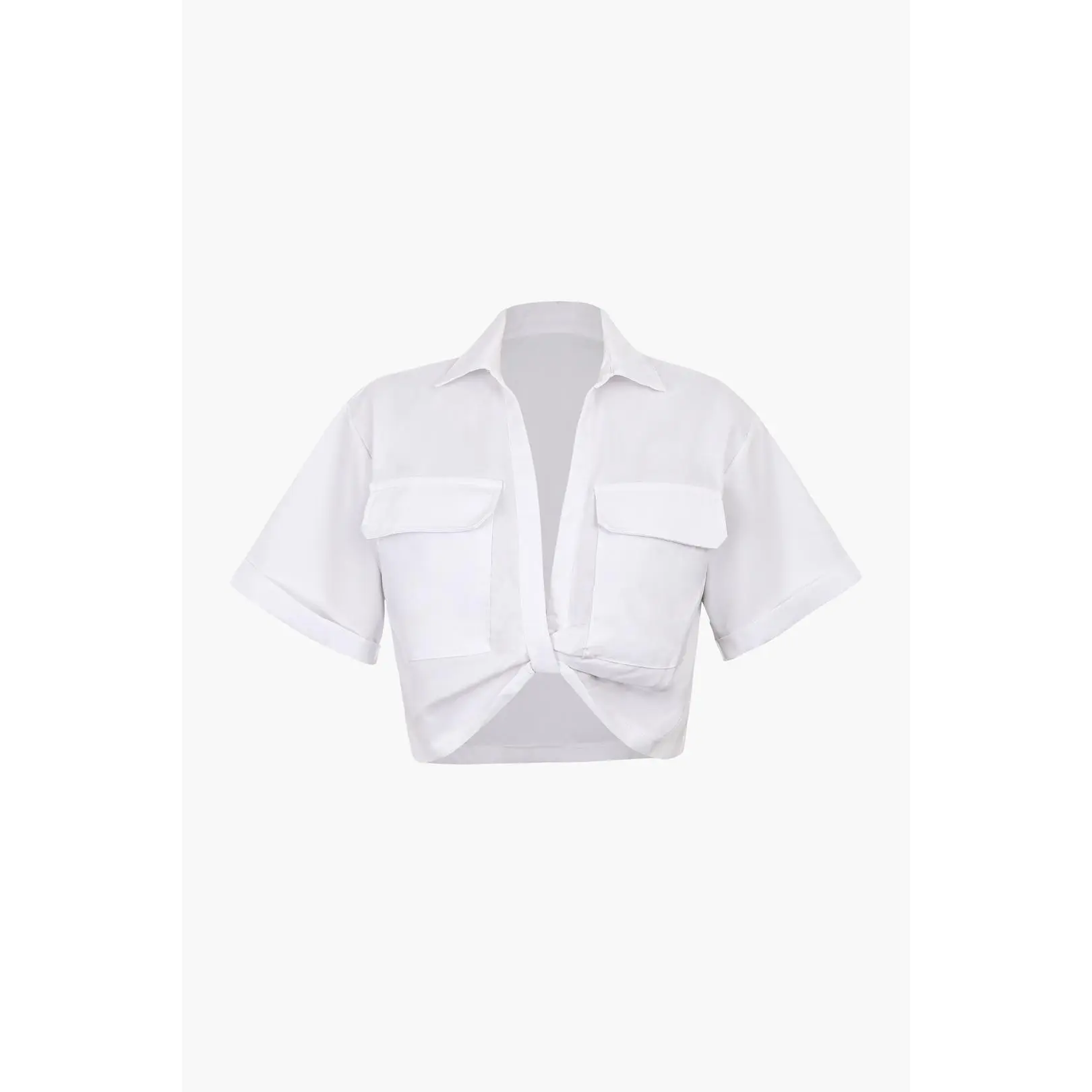 Basic Flap Pocket Twist Hem Shirt