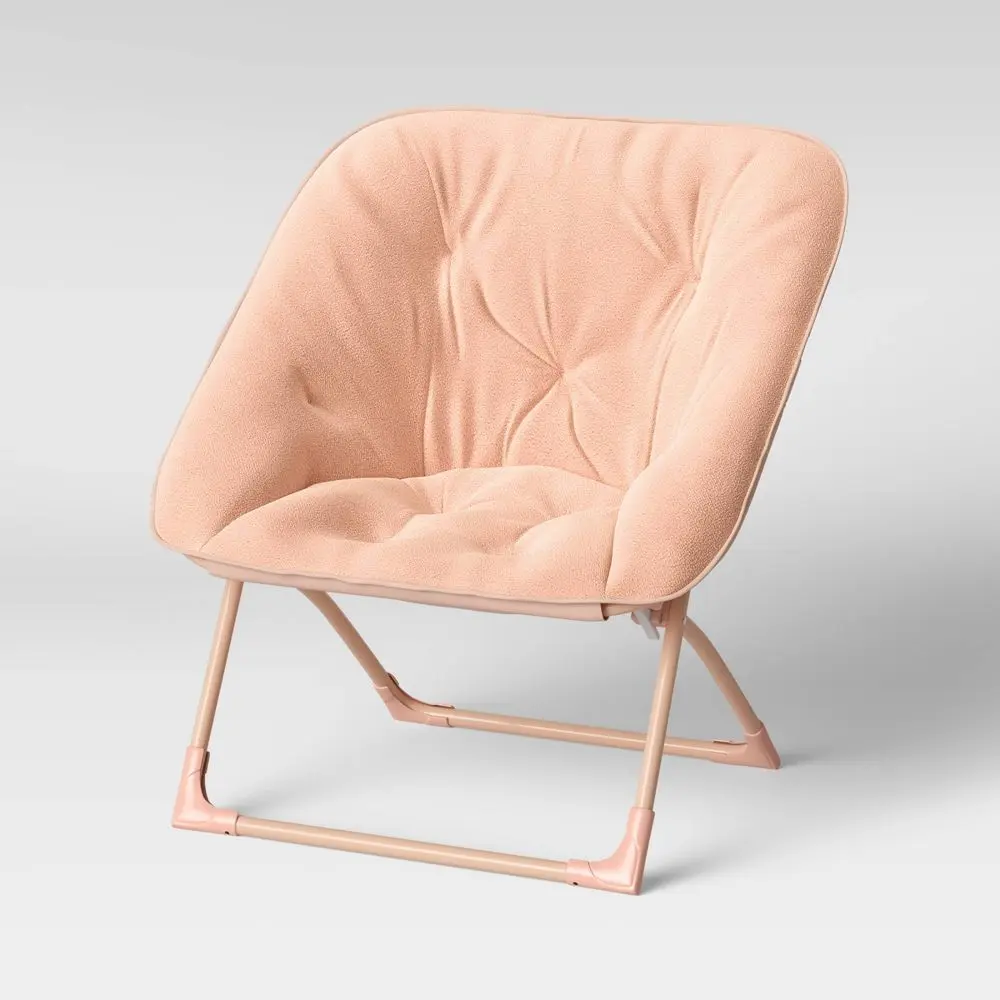 Folding Dish Kids' Chair Peach - Pillowfort: Saucer Foldable Dorm Armless Metal Frame 7+ Years 150 lb Capacity