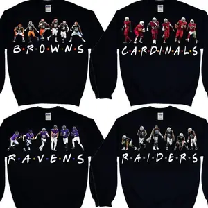 Vintage Friends Parody Football Sweatshirt, 90s Unisex Crewneck Pullover with Player Graphics, Funny Game Day Fan Shirt, All Team Full Color Print, Fall Winter Sport Outfit for Men and Women