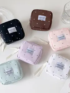 Simple Design Macaron Color Polka Dot Makeup Bag, Travel Essential High Aesthetic Sanitary Pad Storage Bag, Lipstick Earphone Small Item Organizer