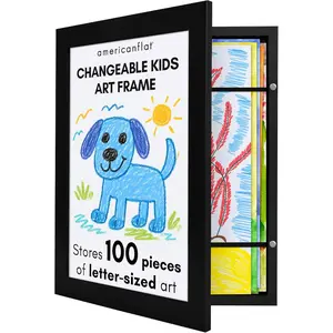 10x12.5 Kids Art Frame - Front Loading Picture Frames Hold 100 Artworks - Use as 8.5x11 Picture Frame with Mat - My Mini Masterpiece - and-in Easel Included - Black
