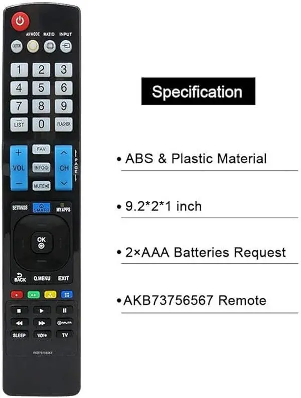 New AKB73756567 Remote Control Compatible Replacement for LG TV 32LB5800 32LB580B-UG 39LB5800 42LB5800-UG 47LB5800 47LB6100UG 49UB8200 50LB6100 55LB5800-UG 55LB6100 55UB8200-UH 55UB9200