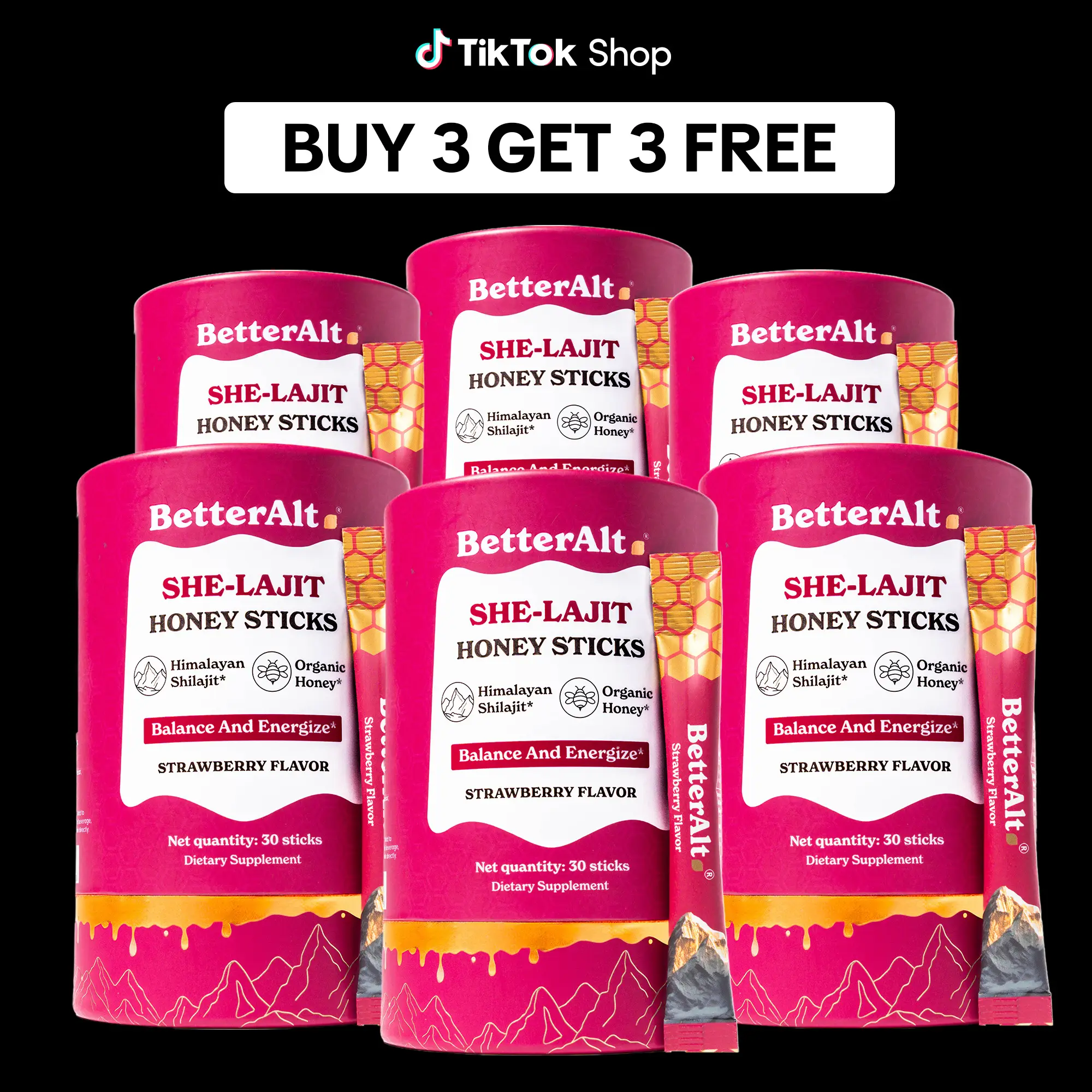 B3G3 Women Multi-Mineral Honey Sticks | BetterAlt SHE-Lajit Strawberry Flavor | Shilajit, Shatavari & Saffron | Hormonal Balance & Energy