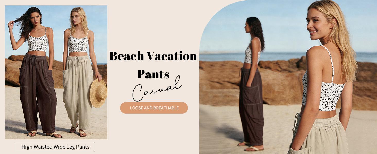 Yeokou Women's Oversized Wide Leg Lantern Pants Summer Beach High Waisted Capris Casual Baggy Trousers with Large Pockets Elastic Waist Yoga Lounge Pants