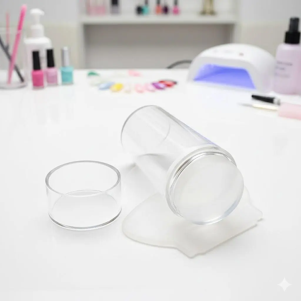 Professional French Manicure Stamp Kit: Reusable Silicone Stamps, Quick Embossing, Non-Stick & Oil-Resistant Design. Portable Case, Smile Line Template, Anti-Slip Grip, Beginner-Friendly Nail Art Tools with Travel Lock, Nail Art Accessories.