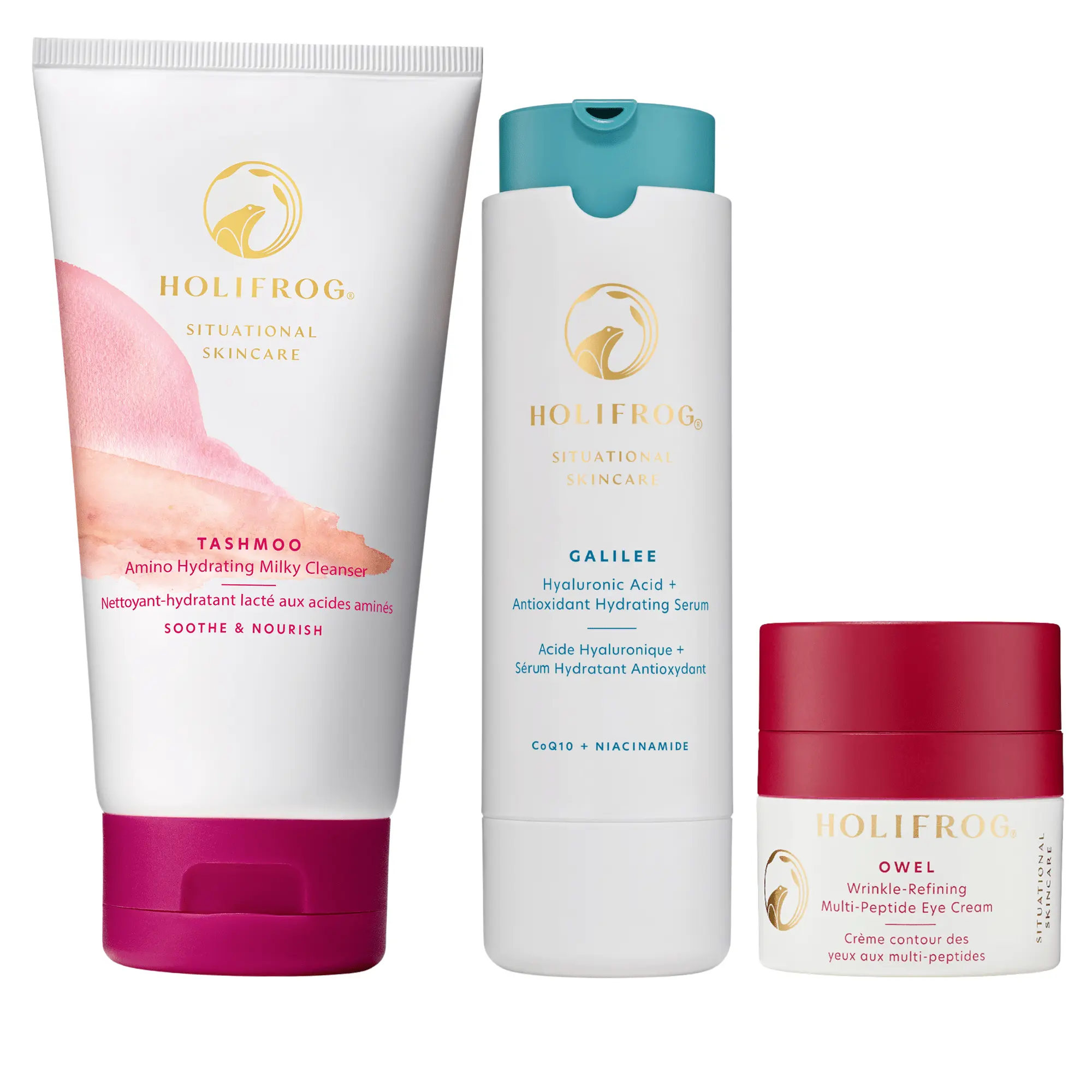 HoliFrog Hydration Routine Bundle: Milky Cleanser + Antioxidant Serum + Peptide Eye Cream