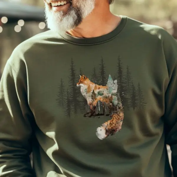 Beautiful Forest Fox Gildan Sweatshirt, Fox Graphic Sweatshirt, Unisex Camping Crewneck, Forest Adventure, Casual Outdoor Style, Forestcore Design, Animal Lover Gift, Classic Fit Womenswear Menswear Fabric Day