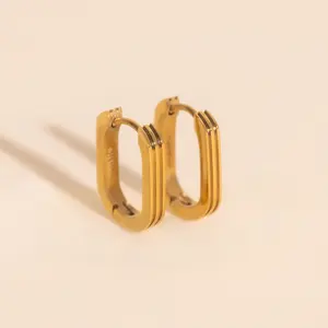 Oblong Line Huggie Hoop Earrings
