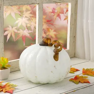 Glitzhome 8.5"DGolden/White Glass Pumpkin