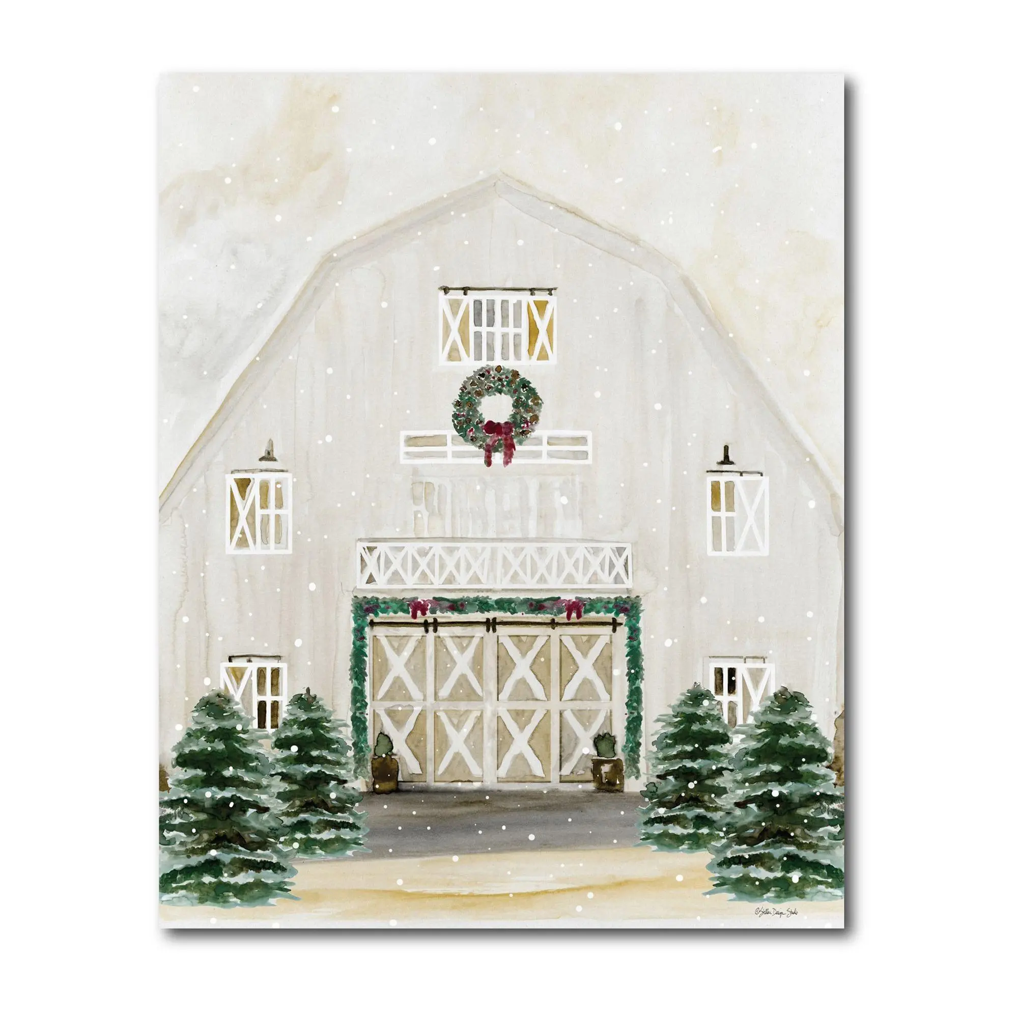 Courtside Market Snowy Christmas Barn 30x40 Canvas