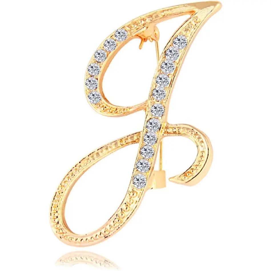 Letter Brooch Pins Initial Rhinestone Brooch for Women Crafts Gold A-Z. R2149