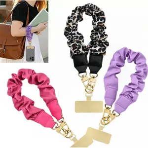1pc Pleated Phone Lanyard Adjustable DIY Round Buckle Anti-Lost Wrist Strap Phone Charms for Women Fashion Accessories Color Options Rose Purple Leopard Print