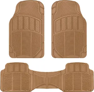 ProLiner Diamond Grid 3pc Heavy Duty Front & Rear Rubber Floor Mats for Car SUV Van & Truck, All Weather Protection Universal Fit, Beige, 02-Diamond Grid (MT-623-BG_VAR)