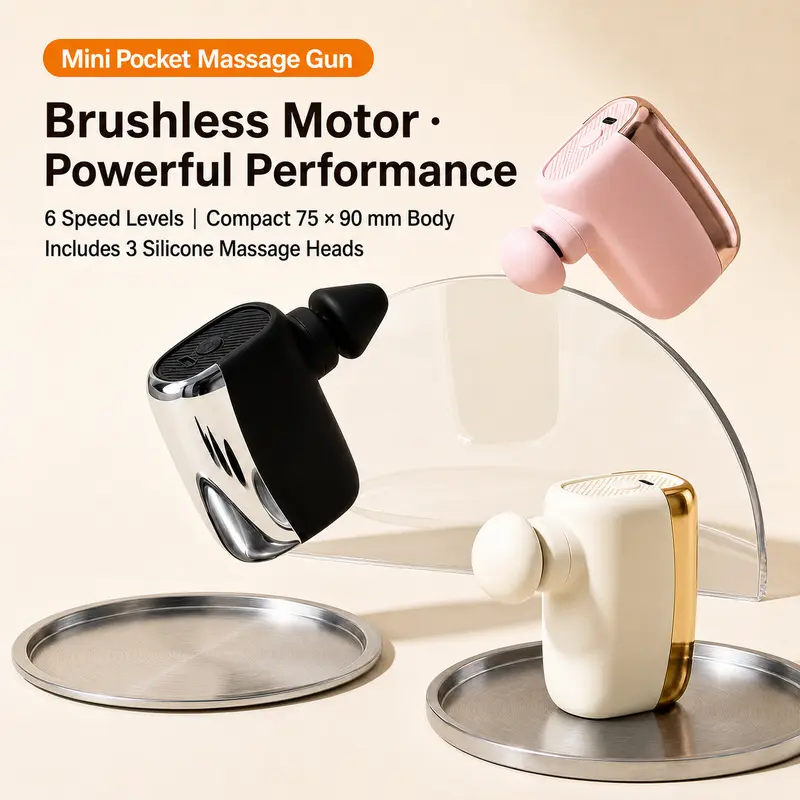 2026 New Mini Massage Gun, 6-Speed Adjustable Pocket-Size Muscle Massager with 3 Interchangeable Heads, Portable Handheld Device for Neck/Back Relief, Ideal for Gym, Office Use