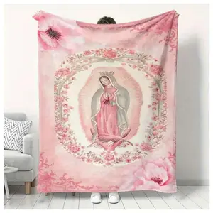Virgin Mary Printed Flannel Blanket Soft Funny Throw Blanket Cozy Lightweight Plush Portable Cover Blanket For Sofa,Warm Gift For Birthday,Christmas,Multiple Blankets