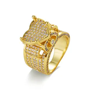 Unisex 18K Gold Vacuum Plated Copper Signet Ring with 5A+ Sri Lanka Zircon, Miami Inspired Luxury Jewelry, Hip Hop Fashion Ring for Men & Women, Daily Wear Gift Idea