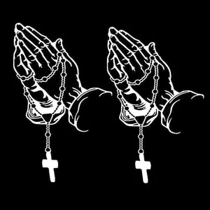 2 count White Hands Praying    Sticker, Personalized Rosary  Sticker,  Christ Decal Stickers for Laptop  Door Wall Decoration Automotive Stickers Bumper Stickers