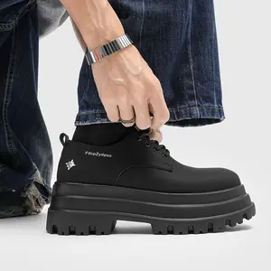 Men's avant-garde triple-layer platform derby shoes with lace-up closure and smooth matte upper, bold lug sole casual-formal hybrid footwear for edgy everyday styling