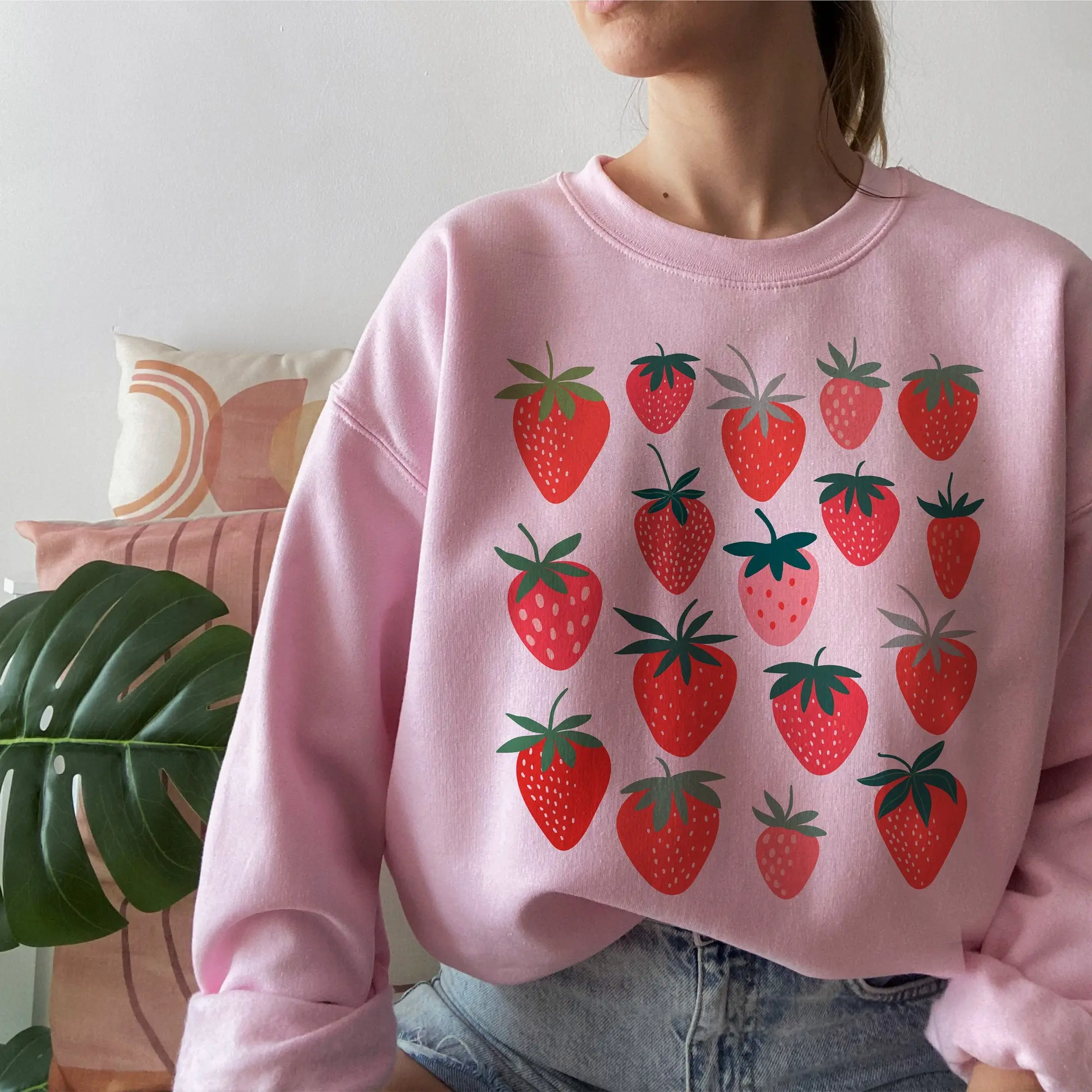 Strawberry Crewneck Kawaii Sweatshirt Aesthetic Clothes Cottagecore Clothes Botanical Crewneck Cottage Core Clothing Strawberry Sweater