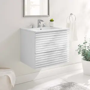 Modway Render 24" Wall-Mount Bathroom Vanity in White White