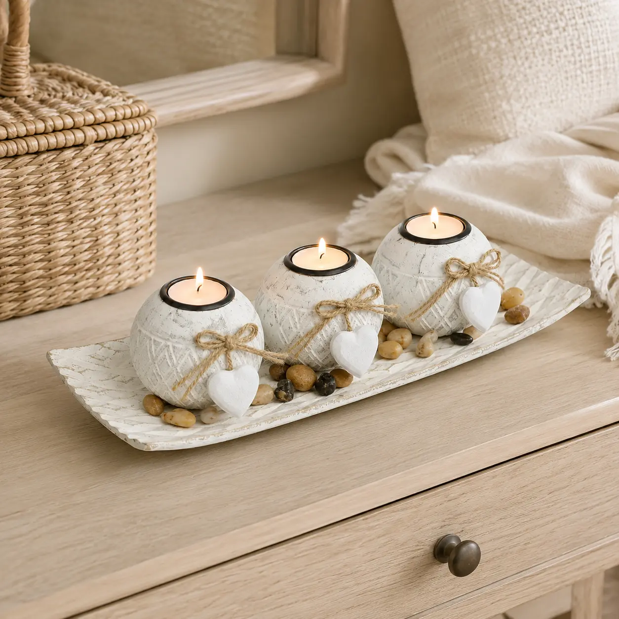 4-Piece Plastic Leaf-Shaped Candle Holders with Marble-Pattern Tray - Rustic Wood Grain Home Accessories, Farmhouse House Decor Decoration, Elegant Centerpiece for Weddings, Gifts, Easy-to-Clean Surface (Candles Not Included)