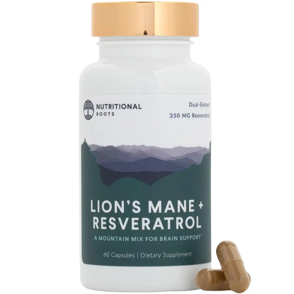 Nutritional Roots Lion's Mane & Resveratrol - 60 Veggie Capsules | Appalachian Inspired Ingredients Dietary Supplement - Daily Energy, Cognitive & Heart Wellness Formula - Non-GMO, Gluten-Free & Vegan - 30 Servings