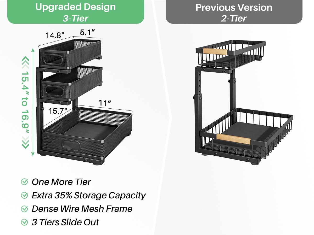 Kitstorack Under Sink Organizer, 2-Pack 3-Tier Height Adjustable Thickened Metal Pull out Cabinet Organizer Shelf, Slide out Storage Drawer Rack for Bathroom Kitchen Pantry Home Laundry Organization Kitstorack Under Sink Organizer, 2-Pack 3-Tier Height Adjustable Thickened Metal Pull out Cabinet Organizer Shelf, Slide out Storage Drawer Rack for Bathroom Kitchen Pantry Home Laundry Organization