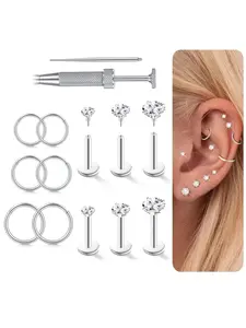 Flat Back Stud Earrings for Women & Men, 18g Hypoallergenic Surgical Steel, Tragus Helix Cartilage Conch Nose Piercing Jewelry, Flat Pierced Jewelry, Body Jewelry