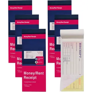 6 Pack Receipt Book with Carbon Copies,  and Rent Receipt Book for Small Business, 2-3/4" x 7-3/16", 2-Part Carbonless, 50 Sets per Book