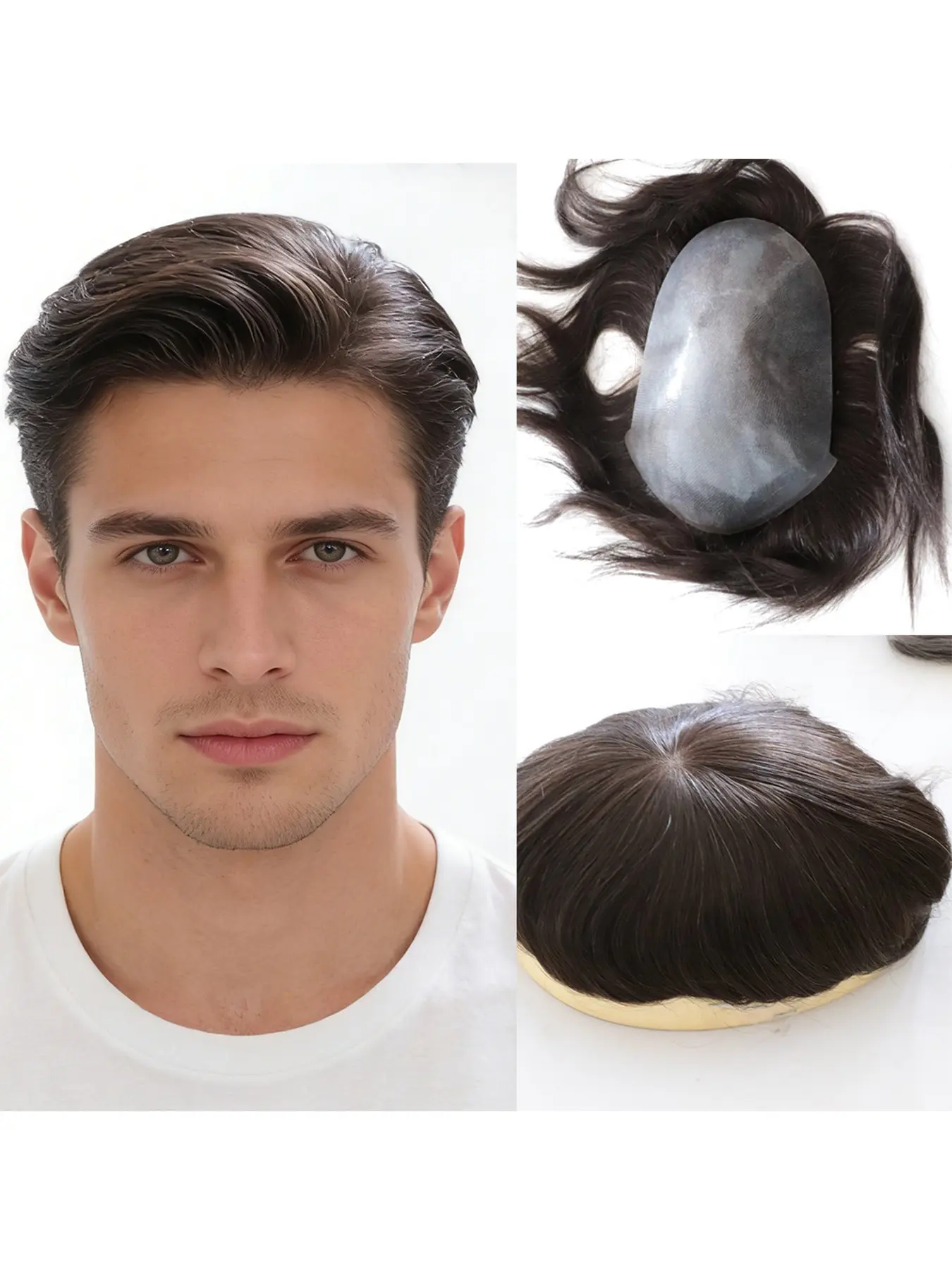 Men's Full PU Human Hair Toupee, Ultra-Thin Invisible Hair System with Lightweight Skin Base, Soft & Comfortable, Easy Maintenance, Easy Everyday Styling